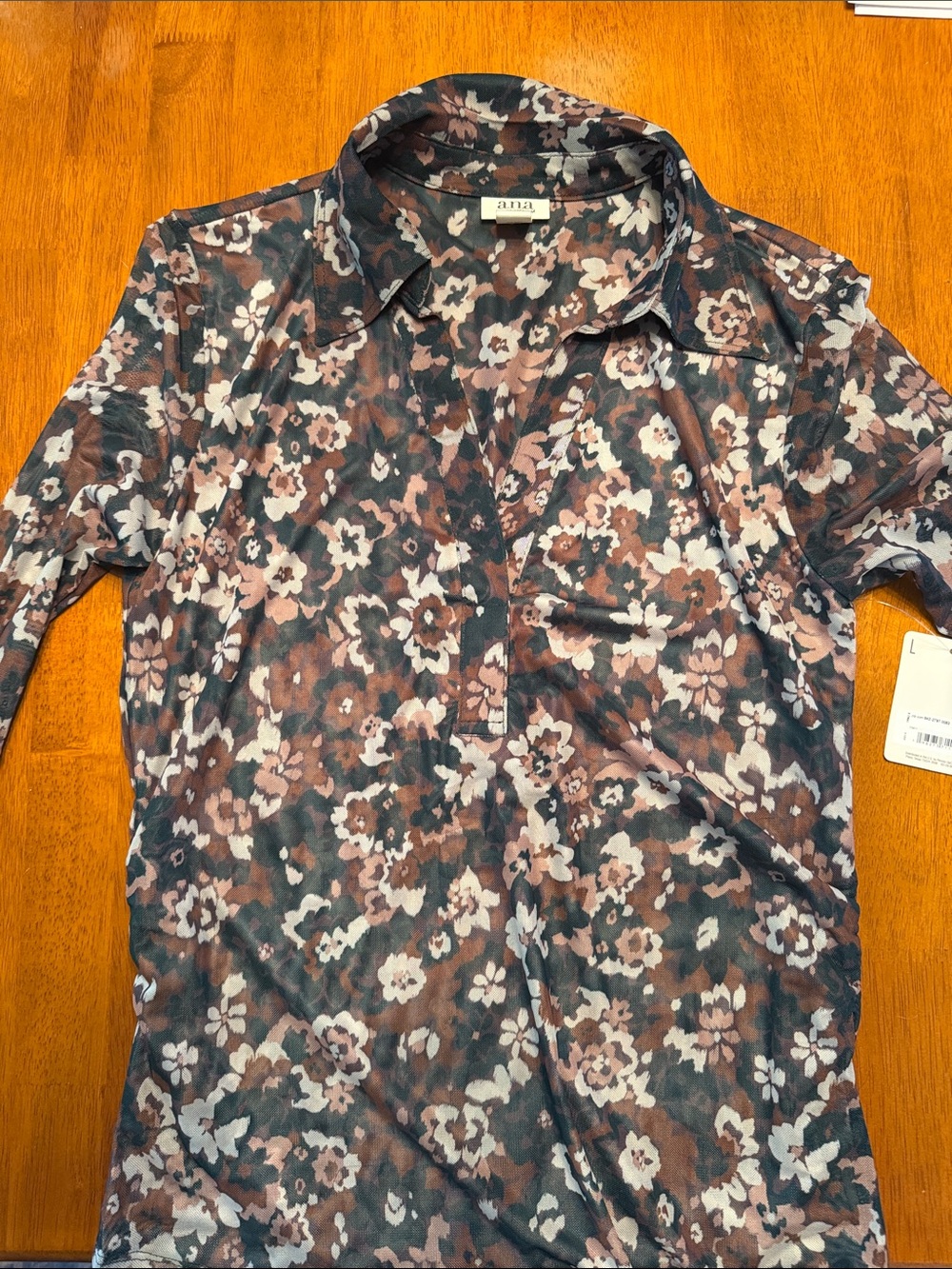 a.n.a Brown Black and Cream Floral Short-Sleeve Blouse